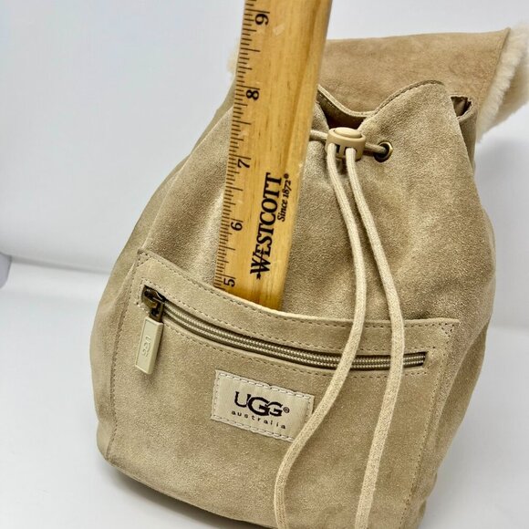 UGG Australia Suede Shearlling Mini Drawstring Backpack. - Picture 13 of 14
